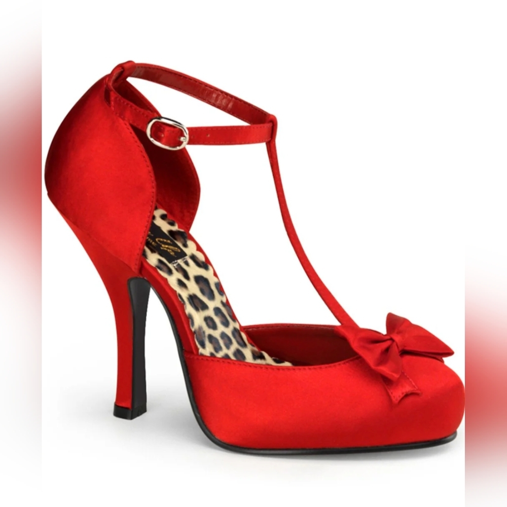 PINUP COUTURE CUTIEPIE-12 PUMP In Red and Leopard SZ 8